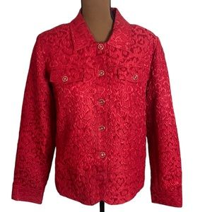 Laura Ashley vintage satin jacquard textured 80s style jacket in red size L